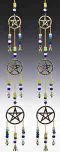 CLB76<br><br> 2 Pieces Triple Pentacle Brass Chime with Beads - 25"L
