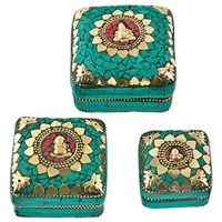 Wholesale Lord Ganesh on Heart Shape Tibetan Stone Inlay Jewelry Box Set