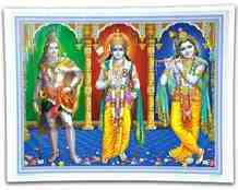 POS153<br><br> Lord Shiva, Lord Rama & Lord Krishna  Poster on Cardboard - 15"x20"