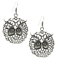 RNG84<br><br> Owl Earrings White Metal - 1.5"W, 2.5"L