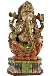 S14-51<br><br> Lord Ganesh Wooden Statue Antique - 24"H