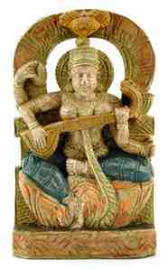 Wooden Goddess Saraswati Statue