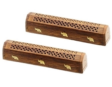 WBR27<br><br> 2 Pieces Elephant Wooden Incense Box Burner - 12"L