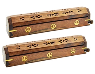 Wholesale Peace Sign Wooden Incense Coffin Box Burner