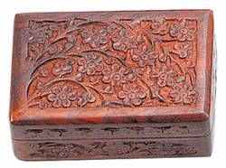 <!WBX01>Floral Carved Wooden Box - 4"x6"