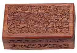 <!WBX08>Floral Carved Wooden Box - 5"x8"