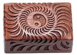 <!WBX09>Sun-Yin Yang  Carved Wooden Box 4"x6"