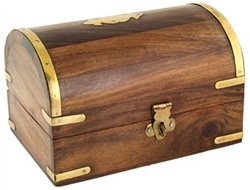 <!WBX73>Wooden Chest with Brass Inlay - 4"x6"x3.75"