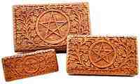 <!WBX96>Pentacle Carved Wooden Box 8"L, 6.5"L, 5.5"L (Set of 3)