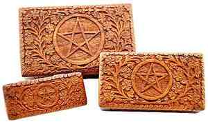 <!WBX96>Pentacle Carved Wooden Box 8"L, 6.5"L, 5.5"L (Set of 3)