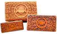 <!WBX98>Triple Moon Carved Wood Box 8"L, 6.5"L, 5.5"L (Set of 3)