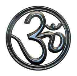 WHN09<br><br> Om Symbol Wood Wall Hanging Black 12"D (Small)