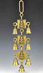 Three Lord Ganesh Solid Brass Wall Hanging Chime with Seven Bells