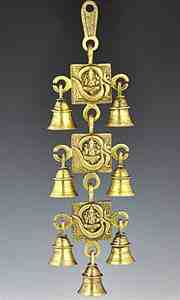 Three Om Symbol Ganesh Solid Brass Wall Hanging Chime with Seven Bells