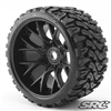 Monster Truck Terrain Crusher Belted tire Pre-Glued on WHD Black wheel (2)