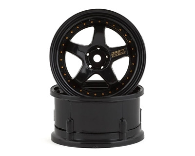 DS Racing Drift Element 5 Spoke Drift Wheels (Triple Black w/Gold Rivets) (2) (Adjustable Offset) w/12mm Hex - DSC-DE-007