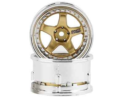 DS Racing Drift Element 5 Spoke Drift Wheels (Gold & Chrome w/Gold Rivets) (2) (Adjustable Offset) w/12mm Hex - DSC-DE-018