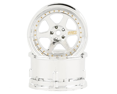 DS Racing Drift Element 6 Spoke Drift Wheels (Triple Chrome w/Gold Rivets) (2) (Adjustable Offset) w/12mm Hex - DSC-DE-209