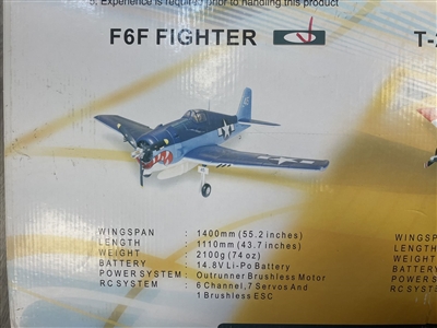 FMS  F6F FIGHTER BLUE WINGSPAN 1400 mm PNP (MISSING LANDING GEARS) - FMSF6FB1400PM