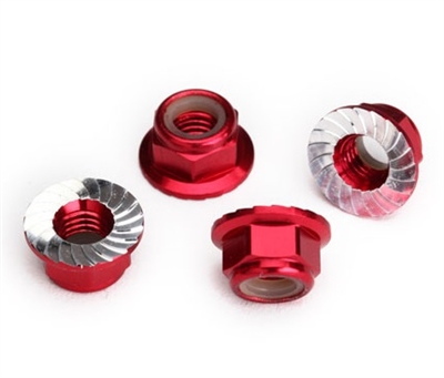 Traxxas 4mm Aluminum Flanged Serrated Nuts (Red) (4) TRA1747A