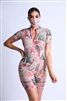 Printed Mesh Romper With Stitching Detail With Mask