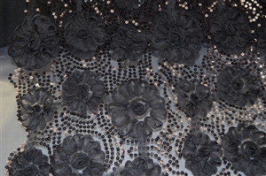 Flower Tulle Mesh Fabric with Sequins