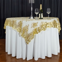 GOLD SWIRL SEQUIN LACE 72" X 72" OVERLAY