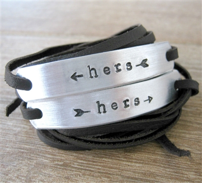 Hers and Hers Bracelets, Set of 2 Leather Wraps