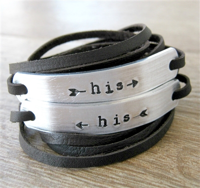 His and His Bracelets, Set of 2 Leather Wraps