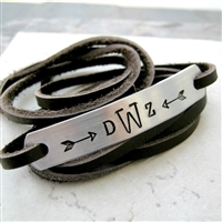Monogram Bracelet, leather wrap, unisex
