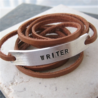 Writer Bracelet, Leather Wrap, Choose your color and wording