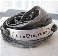 Personalized Anniversary Bracelet, silk ribbon wrap