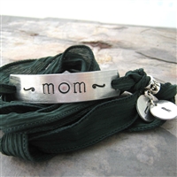 Mom Bracelet, Personalized Initial Charms, silk ribbon