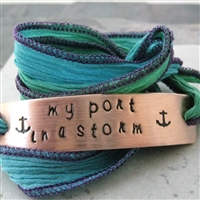 My Port In a Storm Wrap Bracelet in deep blue sea ribbon