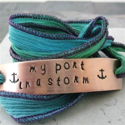 My Port In a Storm Wrap Bracelet in deep blue sea ribbon
