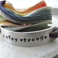 Stay Strong Bracelet, Rainbow Silk Ribbon Wrap