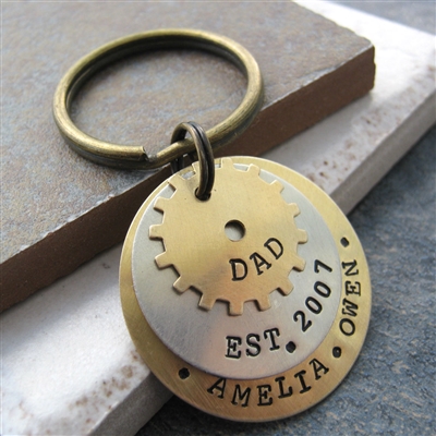 Father's Personalized Key Chain, 3 Layers with Gear