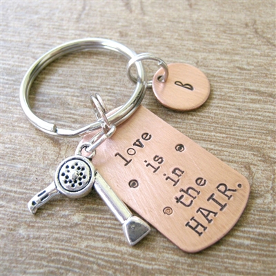 Hairdresser Keychain, Love is in Hair, blow dryer charm