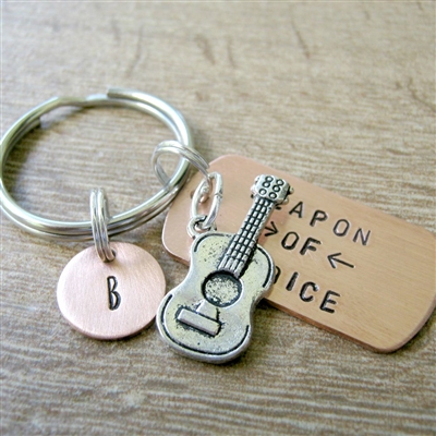 Guitar Key Chain, weapon of choice, accoustic guitar, musician gift