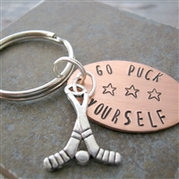 Go Puck Yourself Key Chain, hockey sticks charm