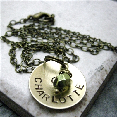 Personalized Mommy Necklace, 1 brass disc with birthstone
