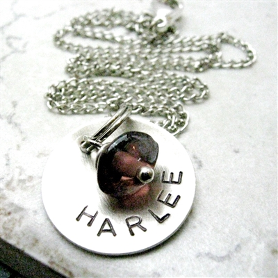 Personalized Mommy Necklace, 1 nickel silver disc with birthstone