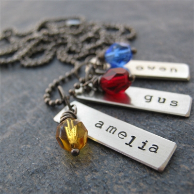 Personalized Bar Necklace with birthstone beads