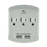 Sunlite, 04068, White, 3 Outlet, 900 Joules Surge Protector Tap, With 2 Port USB Charger