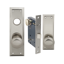 Maxtech or Em-D-Kay or Gotham (Marks 91DW/26D Like) Satin Chrome 26D Left Hand Heavy Duty Mortise Lock Knob Vestibule Function Always Locked Storeroom Latch Only Lockset, PROGRESSIVE Escutcheon Plate Knob Hole And NO Thumb Turn,Surface Mounted Screw-on Kn