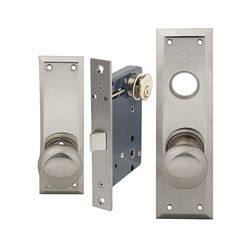 Maxtech or Em-D-Kay or Gotham (Marks 91DW/26D-X Like), Satin Chrome 26D, MAXTECH Wide Face Plate, Right Hand, Heavy Duty Mortise Lock Knob Vestibule Function Always Locked Storeroom Latch Only Lockset, PROGRESSIVE Escutcheon Plate 2-1/4" X 7" Knob Hole An