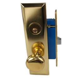 Maxtech (Like Marks 114A/3) 1033BL Polished Brass Left Hand Heavy Duty Mortise Entry Lockset, Screwless Knobs Thru Bolted Lock Set