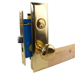 Maxtech Metro Version (Like Marks 114A/3) 1033BMR Polished Brass US3 Right Hand Apartment Mortise Entry Lockset, self-Adjusting spindles with Screwless Knobs Thru Bolted Lock Set