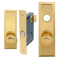 Maxtech (Marks 114DW/3-X Like), Polished Brass, Wide Face Plate, Right Hand, Heavy Duty Mortise Lock Knob Vestibule Function Always Locked Storeroom Latch Only Lockset, Screwless Knobs Thru Bolted Lock Set