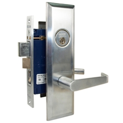 Marks Metro 116A/26D, Satin Chrome Right Hand Entrance Angled Lever Escutcheon Plate Mortise Entry Lockset, Screwless Angled Lever Thru-Bolted Lock Set